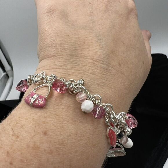 Silvertone Pink Purse, Heels, Lipstick Charm Bracelet - Picture 6 of 9